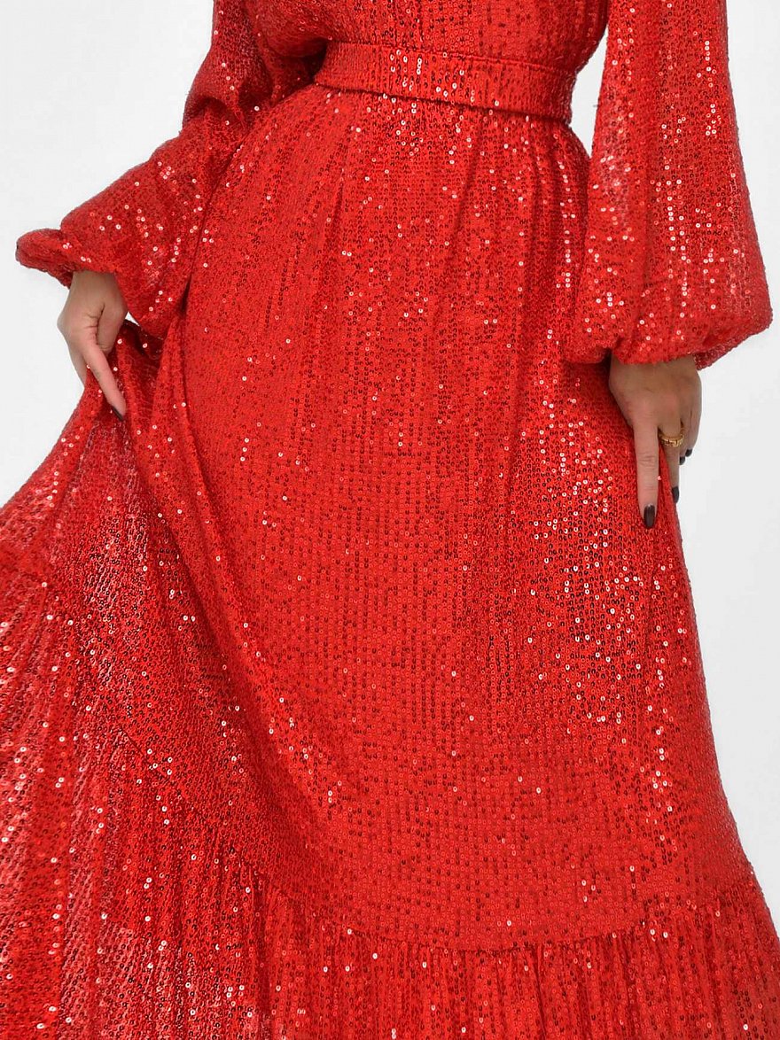 Красное длинное вечернее платье с пайетками NY Collection