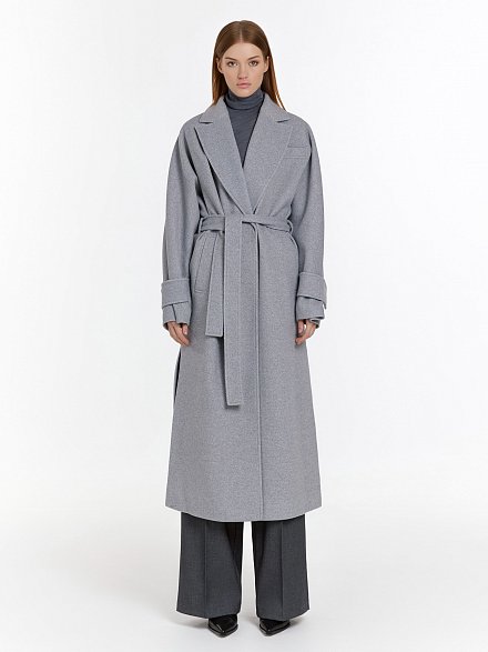 Серое шерстяное пальто в стиле Oversize