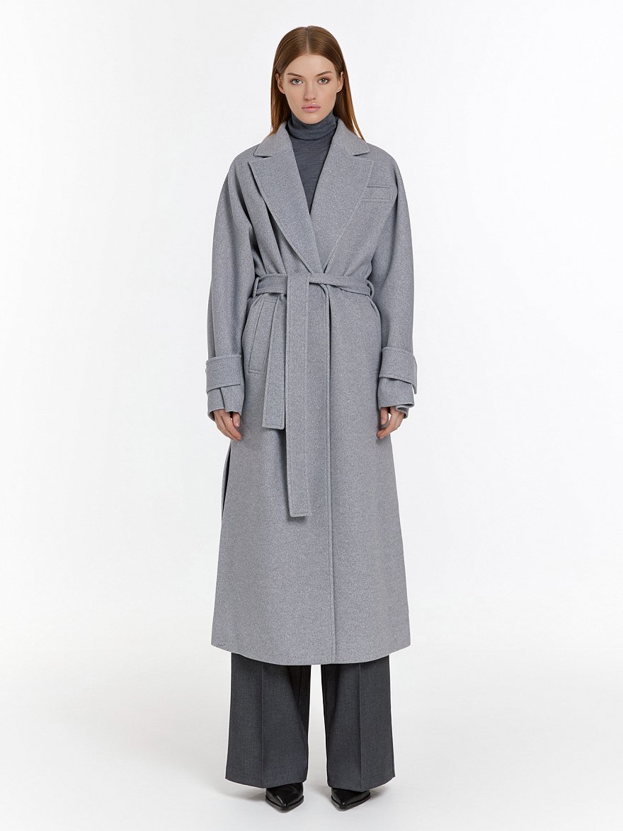 Серое шерстяное пальто в стиле Oversize