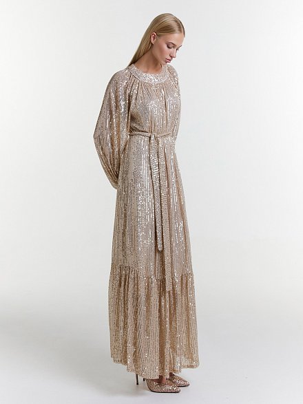 Золотое длинное вечернее платье с пайетками NY Collection