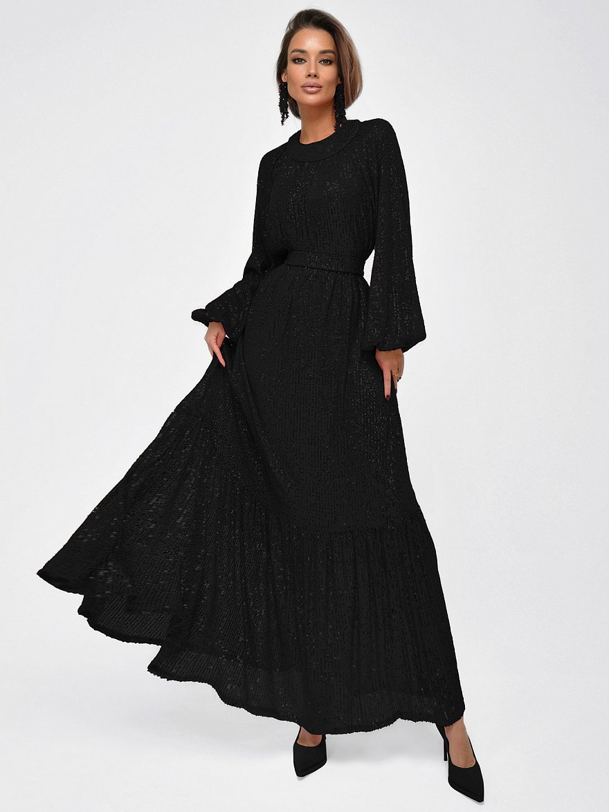 Черное длинное вечернее платье с пайетками NY Collection