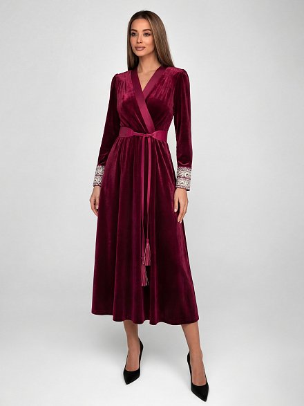 Бордовое бархатное платье на запах NY Collection