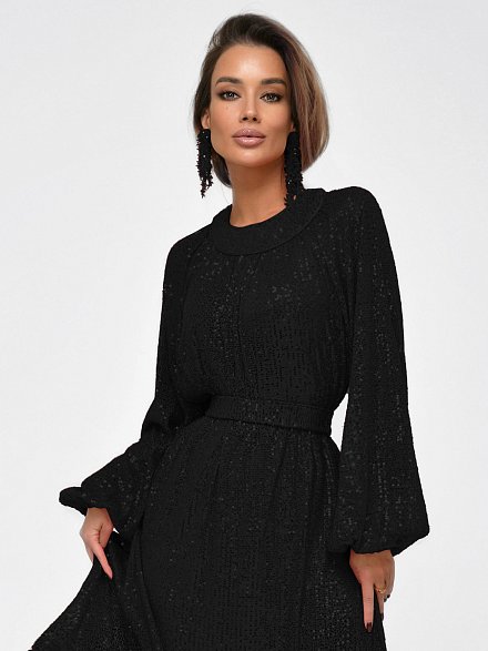 Черное длинное вечернее платье с пайетками NY Collection