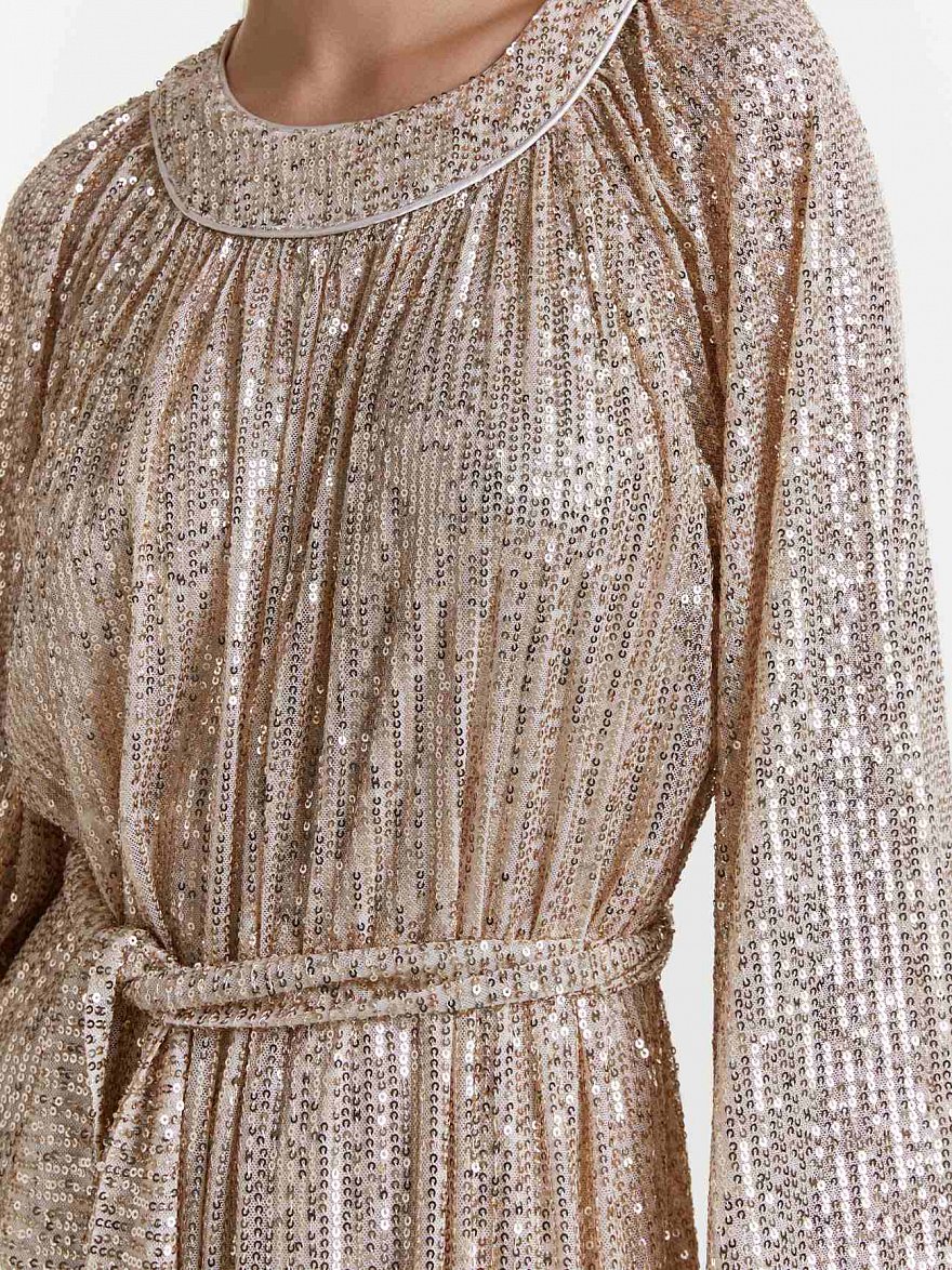 Золотое длинное вечернее платье с пайетками NY Collection