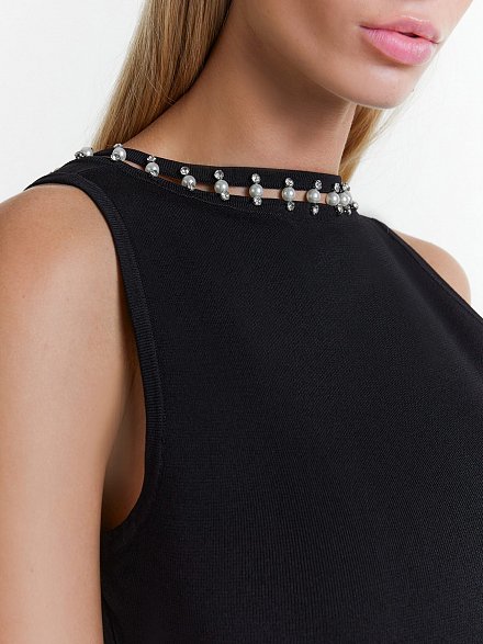 Черное вечернее платье с болеро декорированное стразами NY Collection