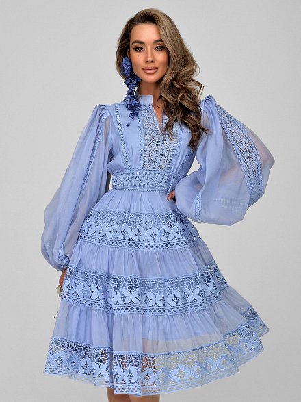Голубое платье с кружевом NY Collection