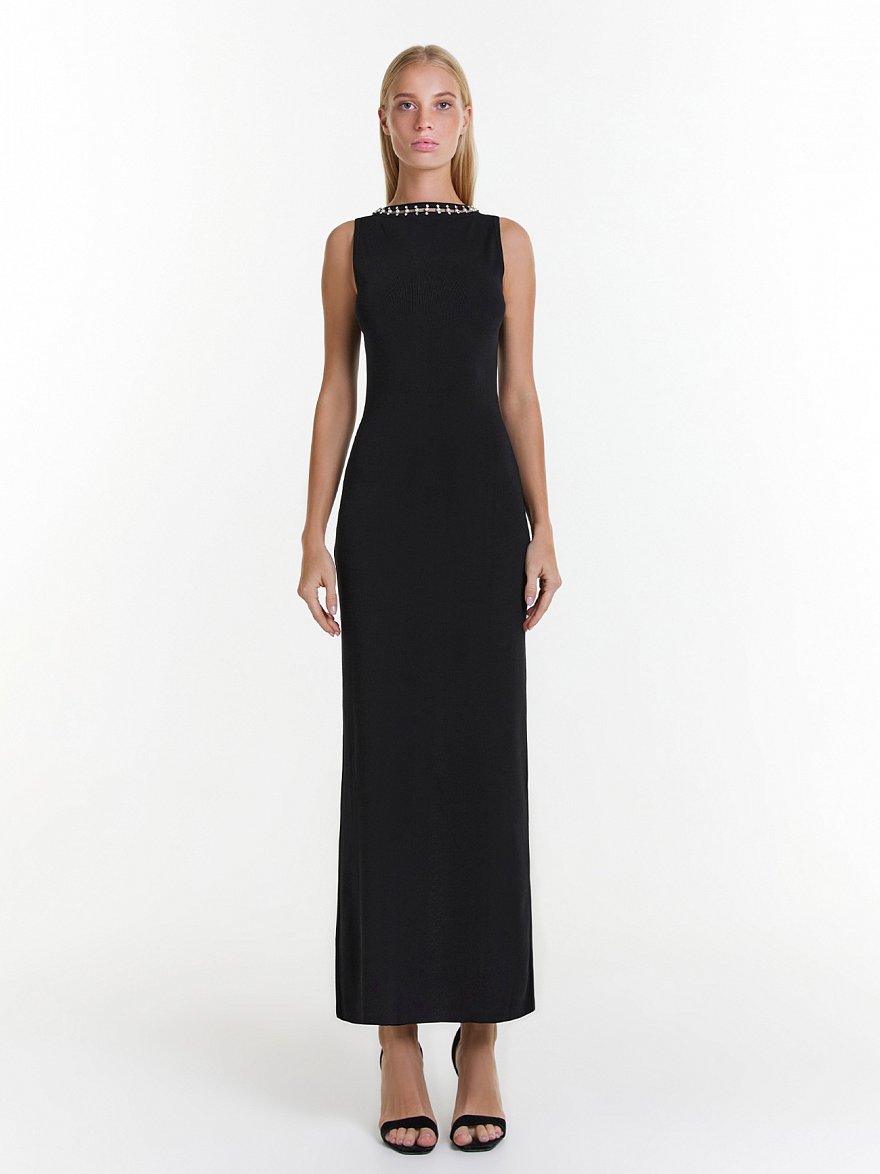 Черное вечернее платье с болеро декорированное стразами NY Collection