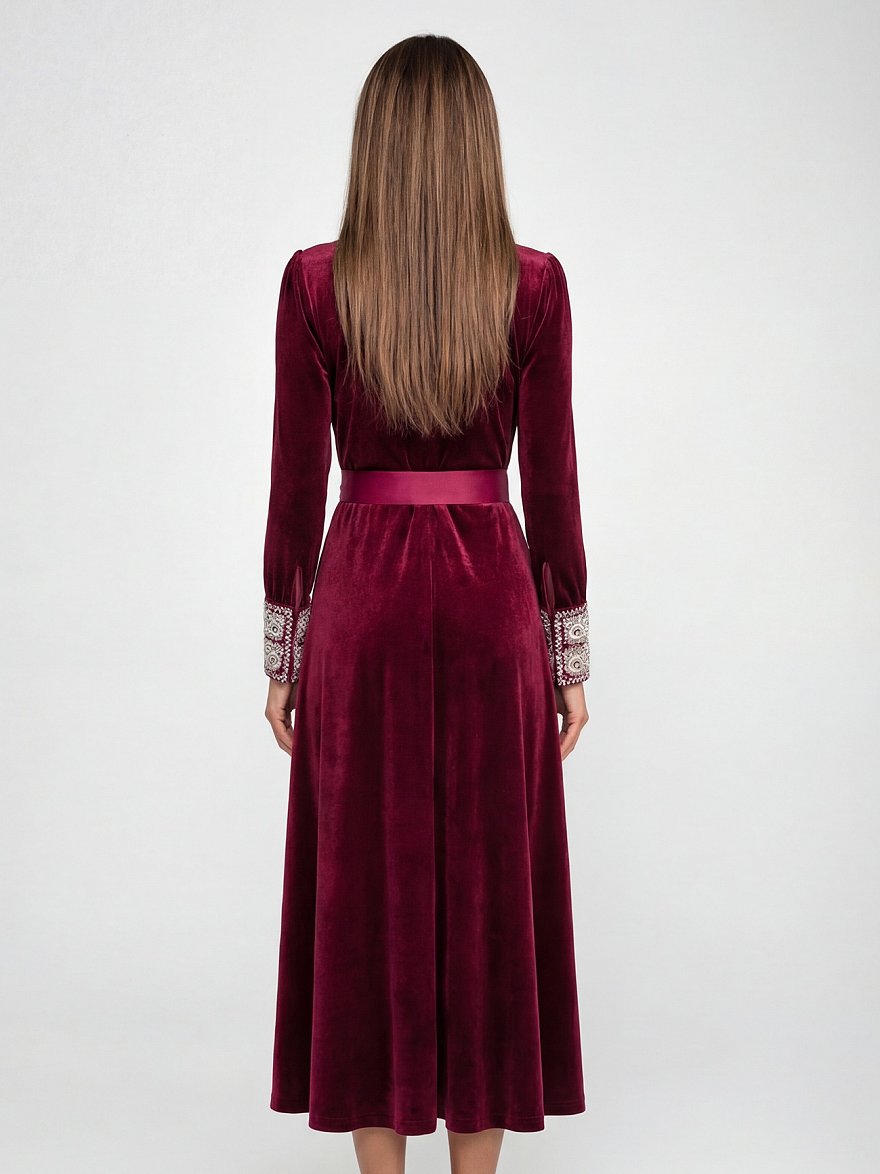 Бордовое бархатное платье на запах NY Collection