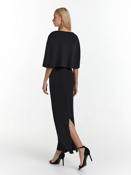 Черное вечернее платье с болеро декорированное стразами NY Collection