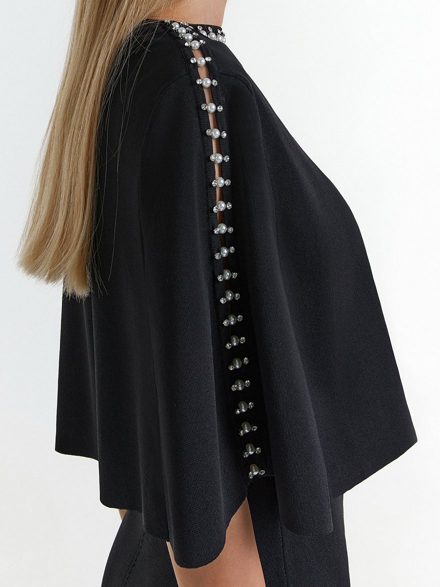 Черное вечернее платье с болеро декорированное стразами NY Collection