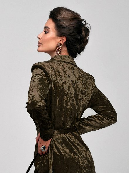 Зеленое платье-жакет из бархата NY Collection