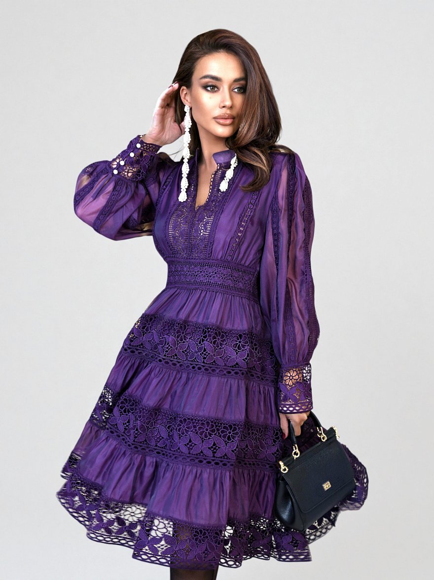 Платье с кружевом цвета сливы NY Collection