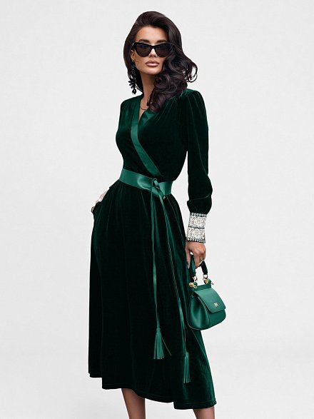 Изумрудное платье на запах NY Collection