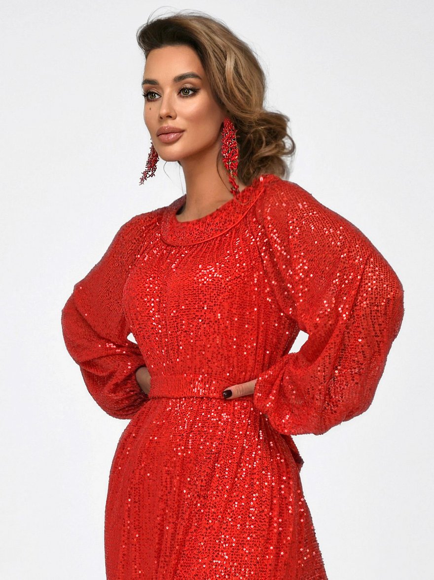 Красное длинное вечернее платье с пайетками NY Collection