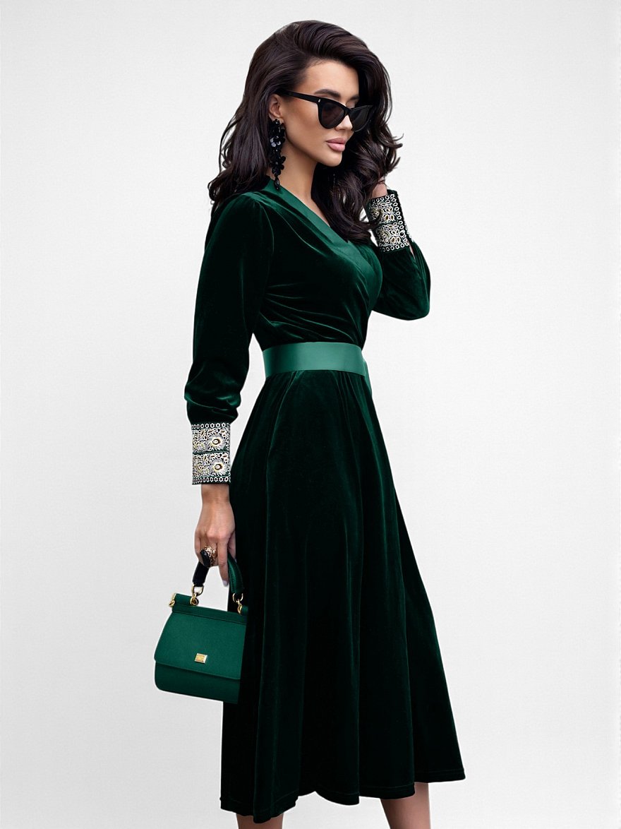 Изумрудное платье на запах NY Collection