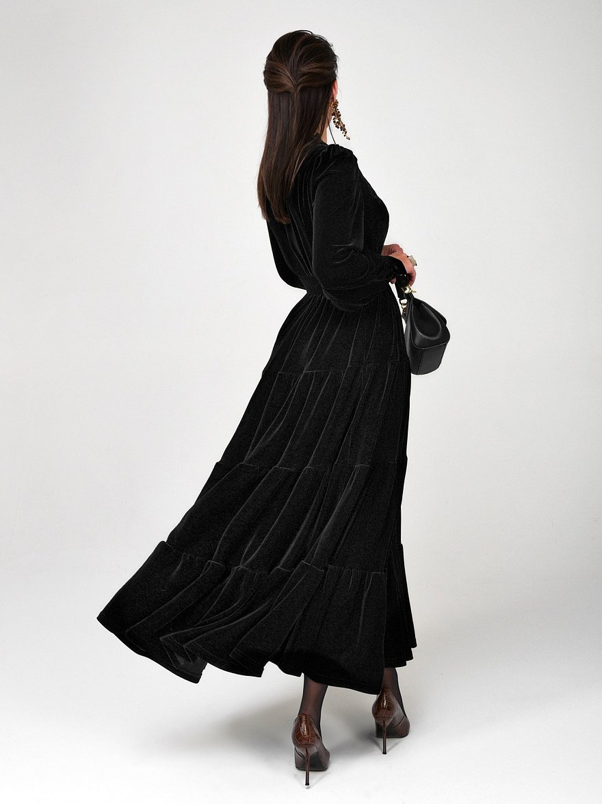 Черное бархатное платье с кружевом NY Collection